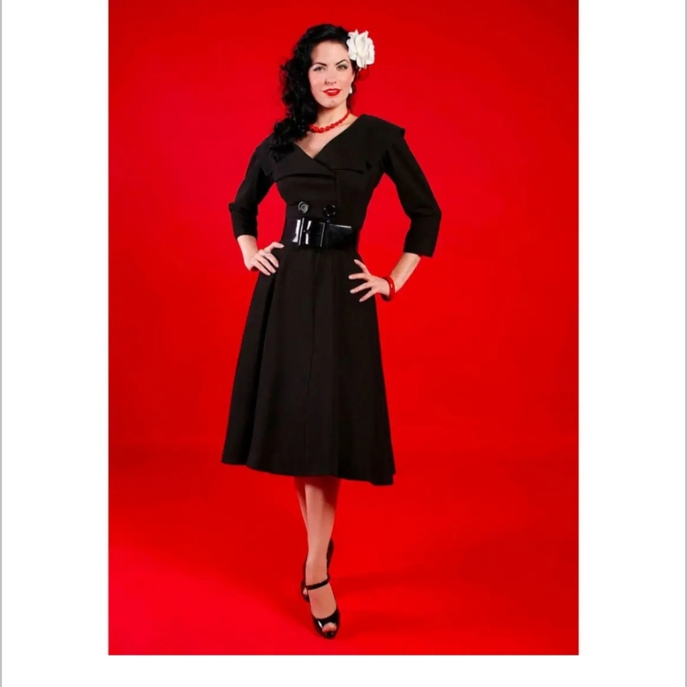 Tatyana bettie page circle swing black secretary dress XXL vintage rockabilly